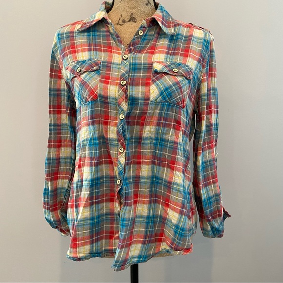 Postmark for Anthropologie Fairweather Plaid Button Down Top - Picture 2 of 8